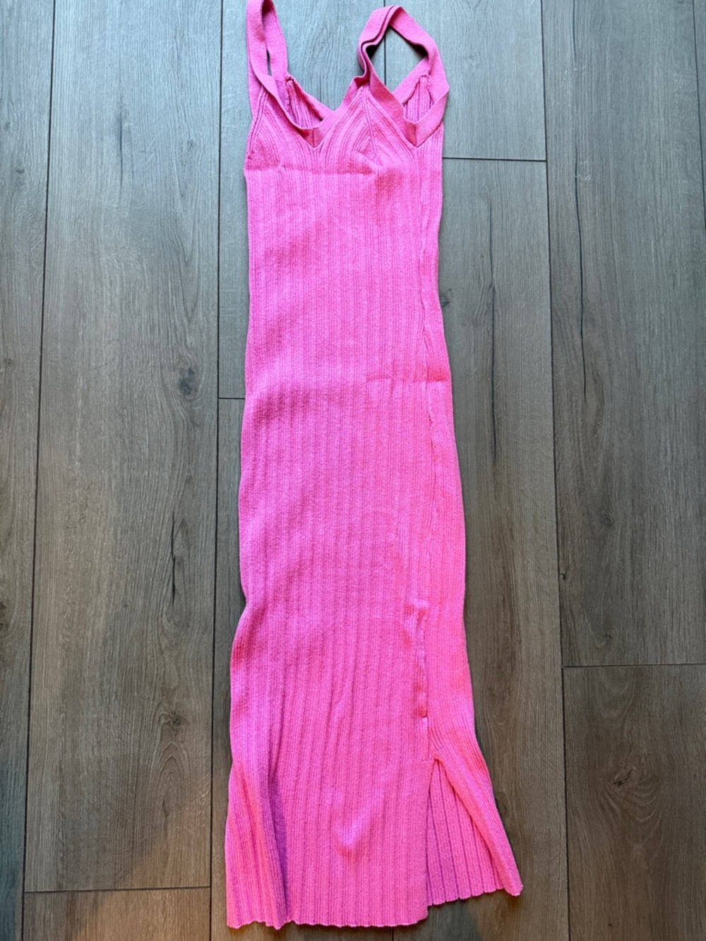 Pink Rose Ribbed Knit Maxi Dress
